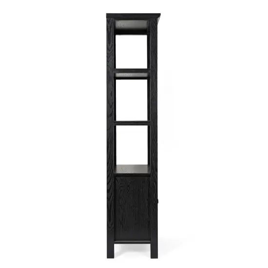 Merrick Lane Omaha Modern Farmhouse Storage Cabinet Bookcase, Glass Doors and Open Shelves Black {5}