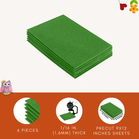 FabricLA Acrylic Felt Sheets for Crafts - Precut 9" X 12" Inches (20 cm X 30 cm) Felt Squares - Use Felt Fabric Craft Sheets for DIY, Hobby, Costume, and Decoration | Green - 6 Pieces {5}