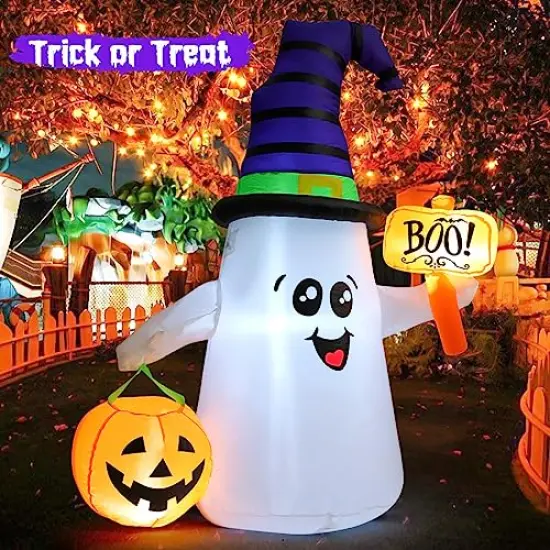 5FT Inflatable Halloween Cute Ghost with Pumpkin Blow Up Inflatables Halloween Outdoor Yard Decoration {6}