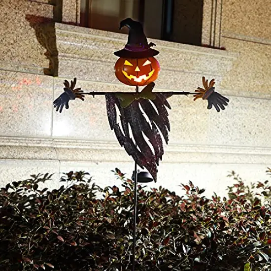 Halloween Yard Stake, 46.4" Solar Lighted Metal Pumpkin Head Scarecrow Stake, Outdoor Decoration Garden Lawn Driveway Yard Sign for Halloween {2}