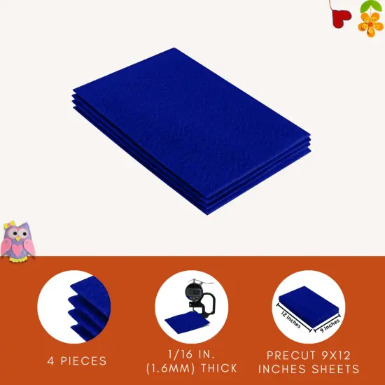 FabricLA Acrylic Felt Sheets for Crafts - Precut 9" X 12" Inches (20 cm X 30 cm) Felt Squares - Use Felt Fabric Craft Sheets for DIY, Costume, and Decoration | Royal Blue - 4 Pieces {5}