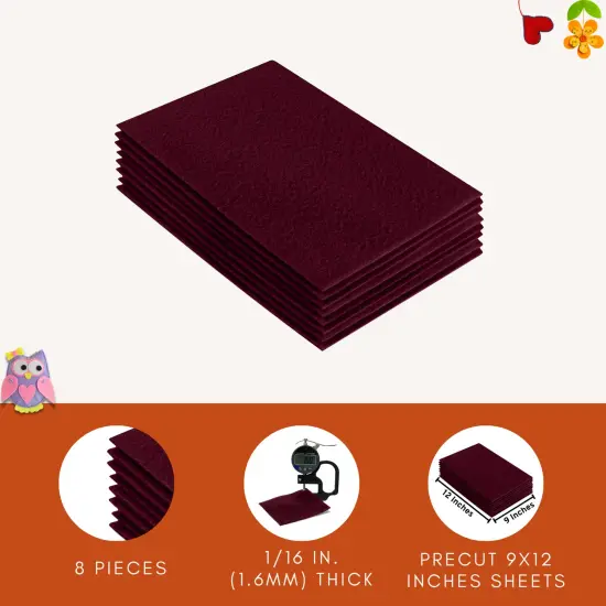 FabricLA Acrylic Felt Sheets for Crafts - Precut 9" X 12" Inches (20 cm X 30 cm) Felt Squares - Use Felt Fabric Craft Sheets for DIY, Hobby, Costume, and Decoration | Burgundy - 8 Pieces {4}