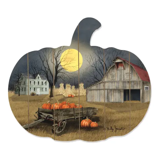 Harvest Moon - By Artisan Billy Jacobs Printed on Wooden Pumpkin Wall Art {2}