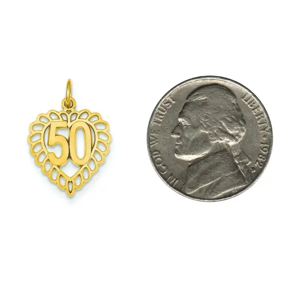 14K Yellow Gold 50 Heart Charm Pendant Jewelry New 22 X 15mm {2}