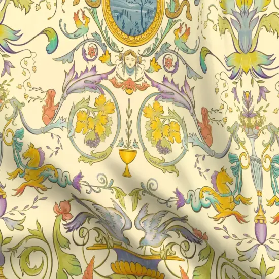 Various Fabrics by the Yard or Fat Quarter Multicolor Baroque Renaissance Floral Fresco Botanical Birds Victorian Large Scale Water Color Horses. Italian Custom Printed Fabric by Spoonflower {5}