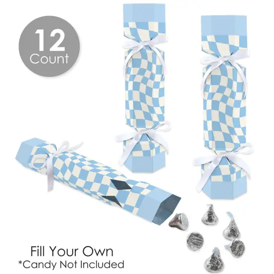 Big Dot of Happiness Blue Checkered Party - No Snap Party Table Favors - DIY Cracker Boxes - Set of 12 {4}