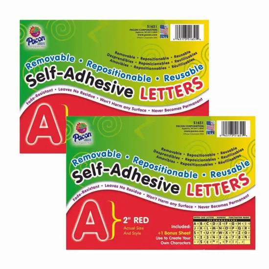 Self-Adhesive Letters, Red, Puffy Font, 2", 159 Characters Per Pack, 2 Packs {1}