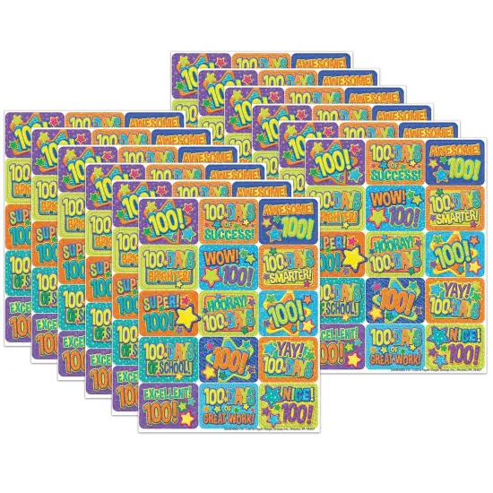 Color My World 100 Days Success Stickers, 120 Per Pack, 12 Packs {1}