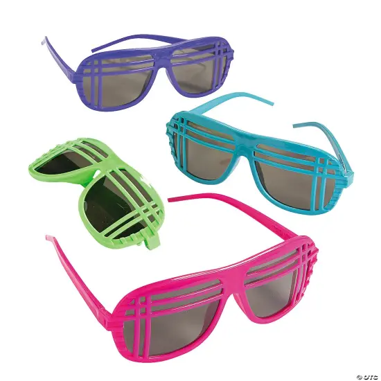 6" Adults 80s Brightly Colored Neon Plastic Sunglasses - 12 Pc. {2}