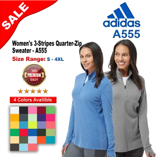 Adidas&reg; Women's 3-Stripes Quarter-Zip Sweater Acid orange melange {2}