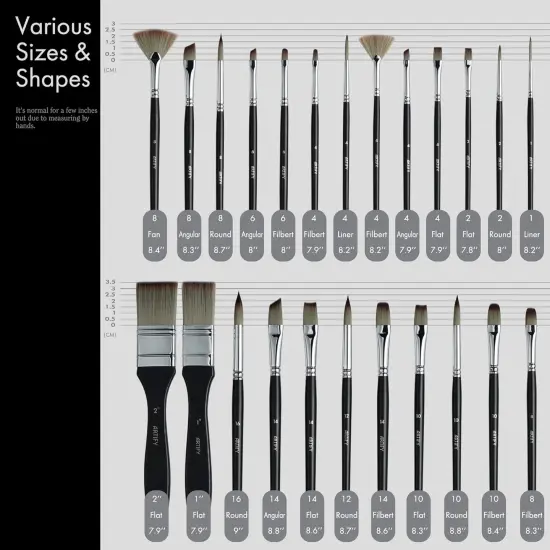 ARTIFY 24 Pieces Paint Brush Set, Expert Series, Enhanced Synthetic Brush Set with Cloth Roll and Palette Knife for Acrylic, Oil, Watercolor and Gouache (Black) {2}