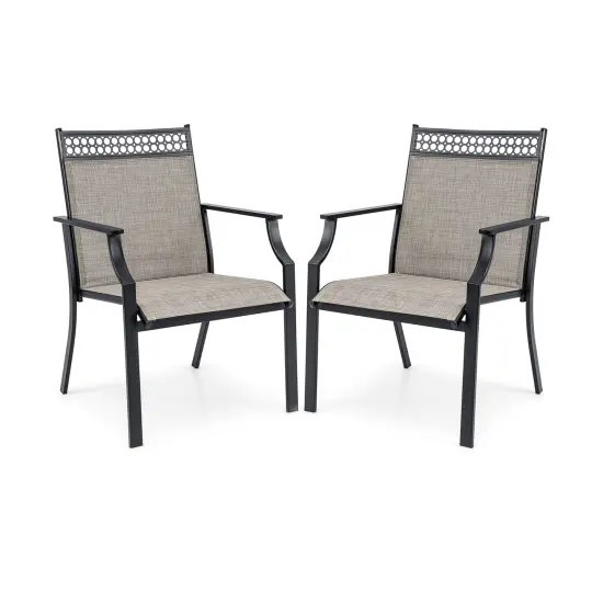 Patio Chairs Set Of 2 With All Weather Breathable Fabric-Brown {3}