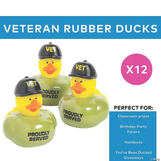 2" Veteran Rubber Ducks in Green T-Shirts and Black Cap - 12 Pc. {3}