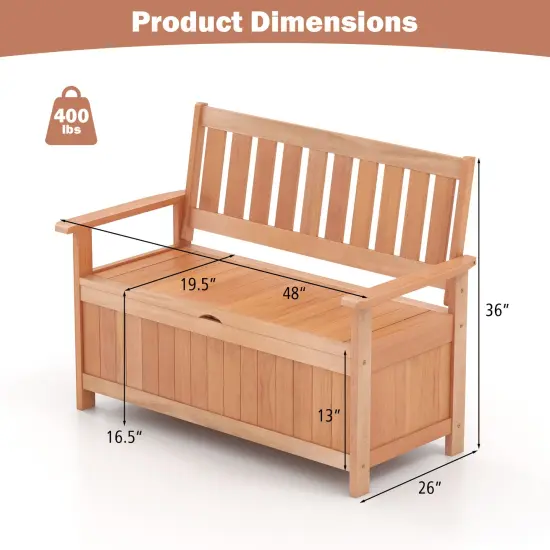 Patio Hardwood Storage Bench With Slatted Backrest {5}