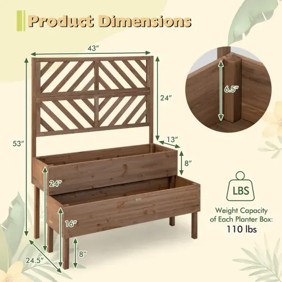 2-Tier Raised Garden Bed with Trellis-Brown {5}