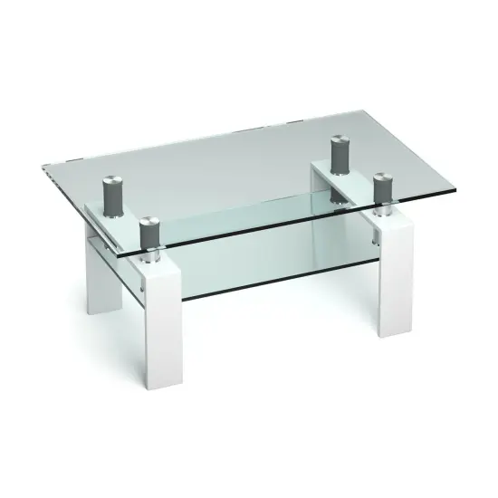 Rectangle Glass Coffee Table With Metal Legs For Living Room-White {3}