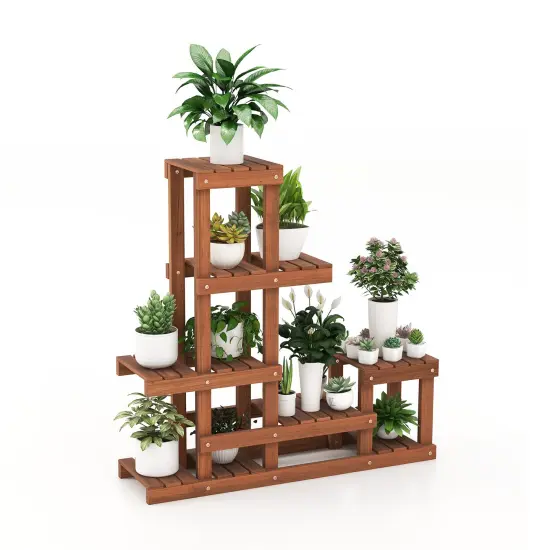 6 Tier Wooden Plant Stand with Hallow-out and High Low Design {1}