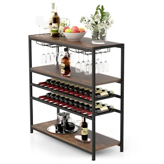 5-tier Wine Rack Table With Glasses Holder {4}
