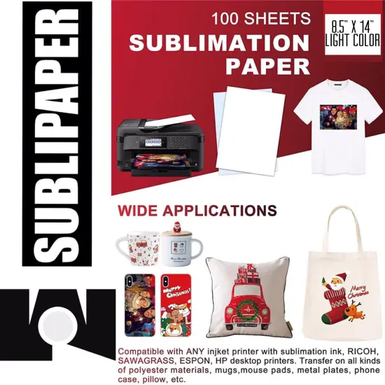 SUBLIPAPER Dye Sublimation Transfer Paper for Sawgrass, Epson and Brother 200 Sheets 8.5"x14" per Pack {1}