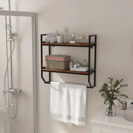 Over The Toilet Shelf Wall Mounted With Metal Frame For Bathroom {1}