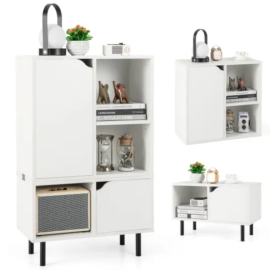 Stackable Bookcase With Adjustable Shelf And Cubes-white {4}