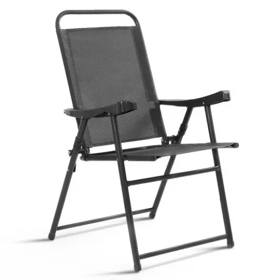 Set Of 4 Folding Sling Chairs With Armrest {3}