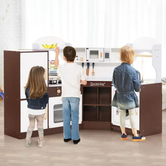 Brown Kitchen Play-set with Ice Maker Microwave Oven Sink and Washing Machine for Kids {4}