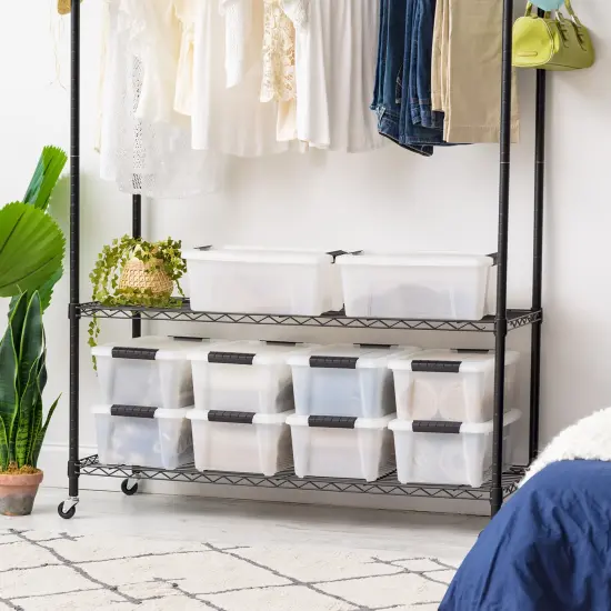 Plastic Storage Bins with Lids and Secure Latching Buckles Natural - 8 Pack {2}