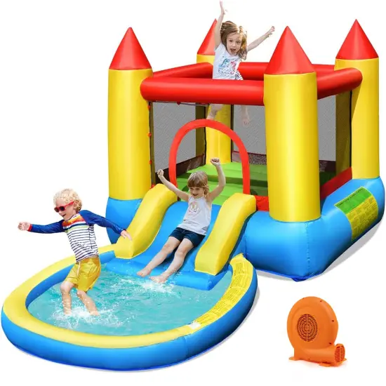 Inflatable Kids Slide Bounce House With 550w Blower {4}