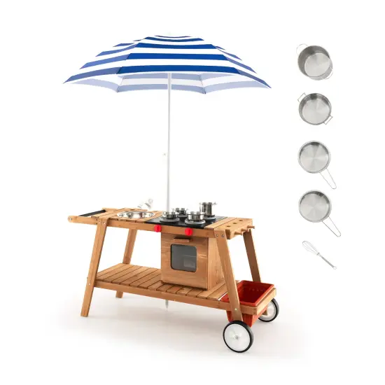 Wooden Play Cart With Sun Proof Umbrella For Toddlers Over 3 Years Old {3}