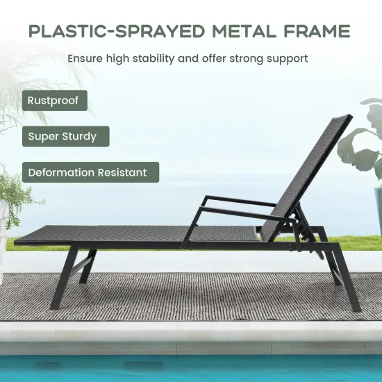 Outdoor Rattan Chaise Lounge Reclining Chair With Armrests And 5-position Backrest-Brown {6}