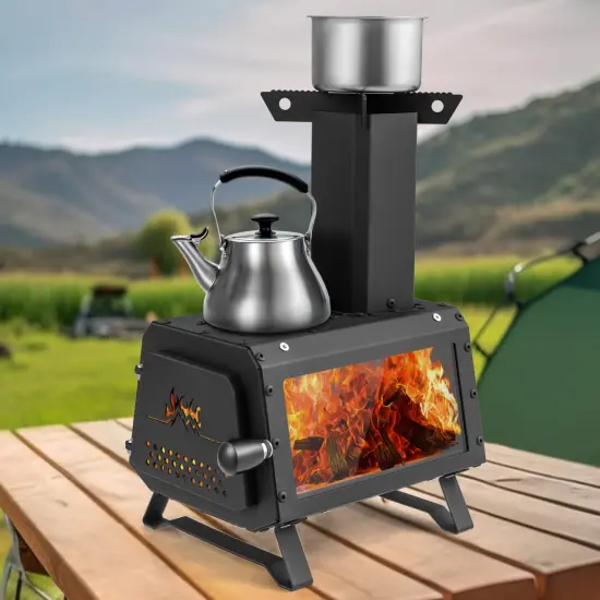 Portable Wood Camping Burning Stove Heater With 2 Cooking Positions {1}