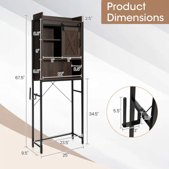 4-tier Multifunctional Toilet Storage Cabinet With Adjustable Shelf And Sliding Barn Door {4}