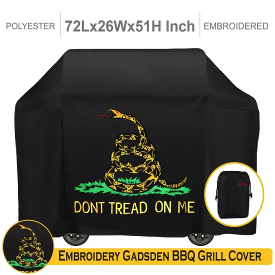 G128 Don't Tread On Me Gadsden Grill Cover | 72 inch | Gas Grill Cover Waterproof, UV Resistant BBQ Grill Cover, Fits Most Brands of Grills {1}