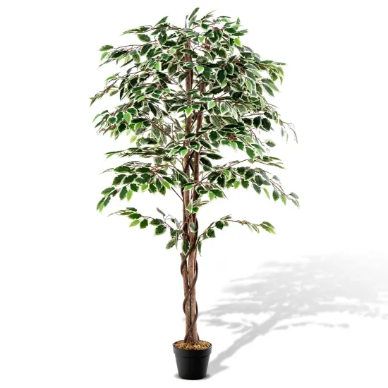 Artificial Ficus Tree Tall Faux Indoor Plant With 1008 Leaves Nursery Pot And Dried Moss {4}