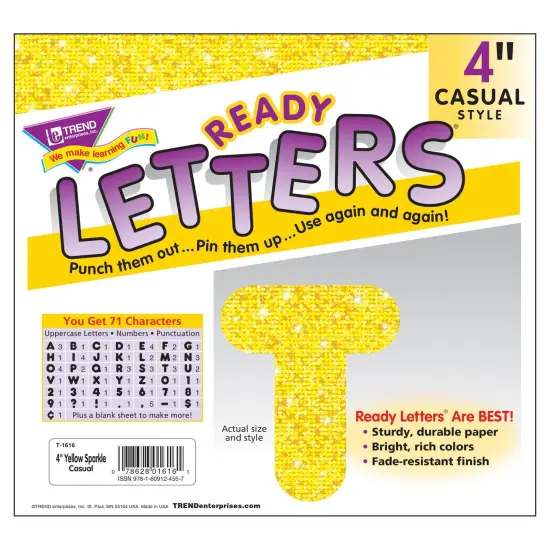 Yellow Sparkle 4" Casual Uppercase Ready Letters&reg;, 71 Per Pack, 3 Packs {3}