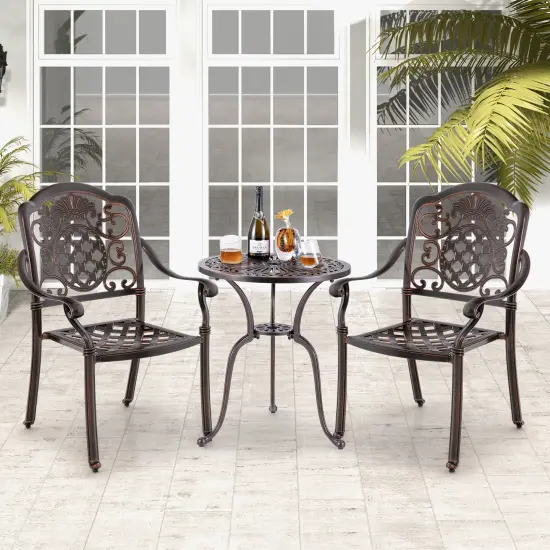 Patio Cast Aluminum Dining Chairs Set Of 2 Metal Armchairs Stackable-Copper {2}