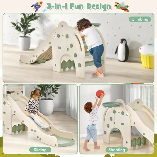 4-in-1 Toddler Slide Kids Play Slide With Cute Elephant Shape-green {6}