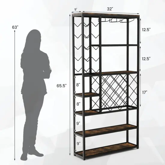 Industrial Floor Wine Rack With 3 Rows Of Stemware Racks {5}