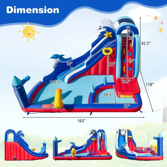 6-in-1 Inflatable Water Park With Climbing Wall Splash Pool (without Blower) {4}