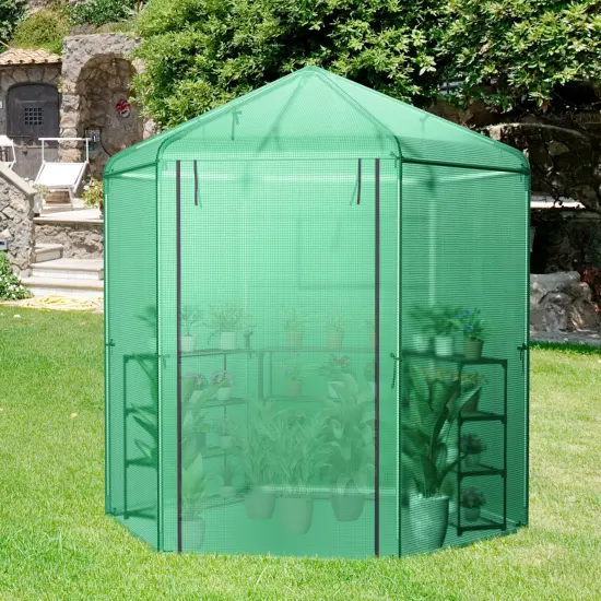 Walk-in Hexagonal Greenhouse With Pe Cover And Metal Frame {2}