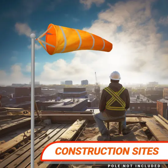 G128 Orange Windsock 60 Inch | Printed 210D Polyester | Heavy Duty Polyester Wind Direction Measurement with Reflective Belt, For Outdoor Airport, Farm and Park {5}