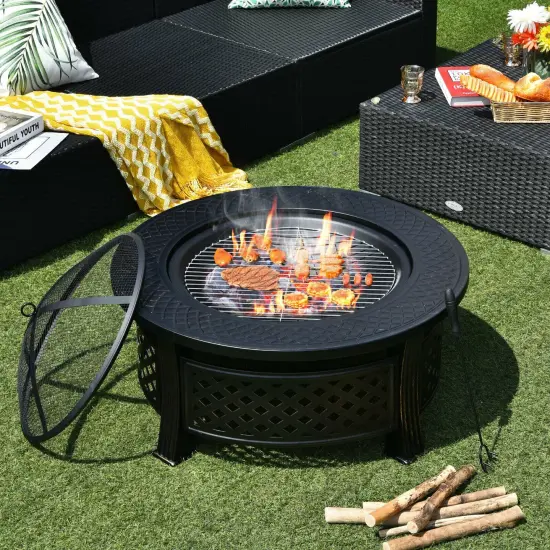 Outdoor Fire Pit with BBQ Grill and High-temp Resistance Finish {6}