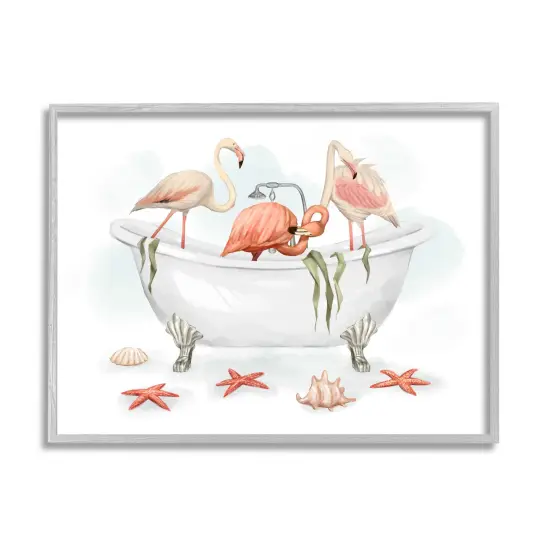 Stupell Industries Flamingo Trio in Nautical Tub Framed Giclee Art Gray Frame {1}