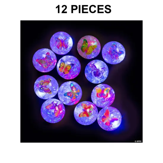 Mini Light-Up Glitter Butterfly Bouncy Balls - 12 Pc. {1}
