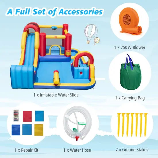 7 in 1 Outdoor Inflatable Bounce House with Water Slides and Splash Pools with 750W Blower {5}
