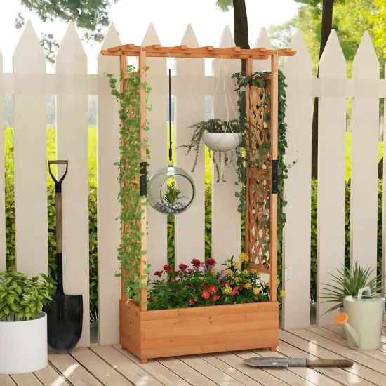 Raised Garden Bed With Arch Trellis-Orange {1}