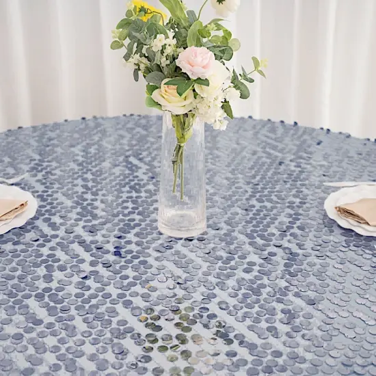 120" Large Payette Sequin Round Tablecloth Dusty blue {3}