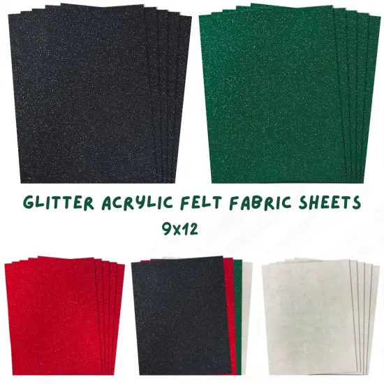 FabricLA | 9x12 inches Glitter Acrylic Felt Fabric Sheets | 1.6mm Thick 5 pieces green {6}