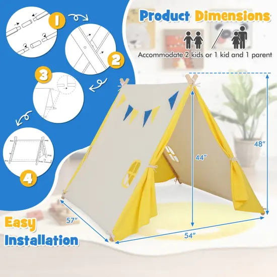 Kids Play Tent With Solid Wood Frame Holiday Birthday Gift & Toy For Boys & Girls {4}